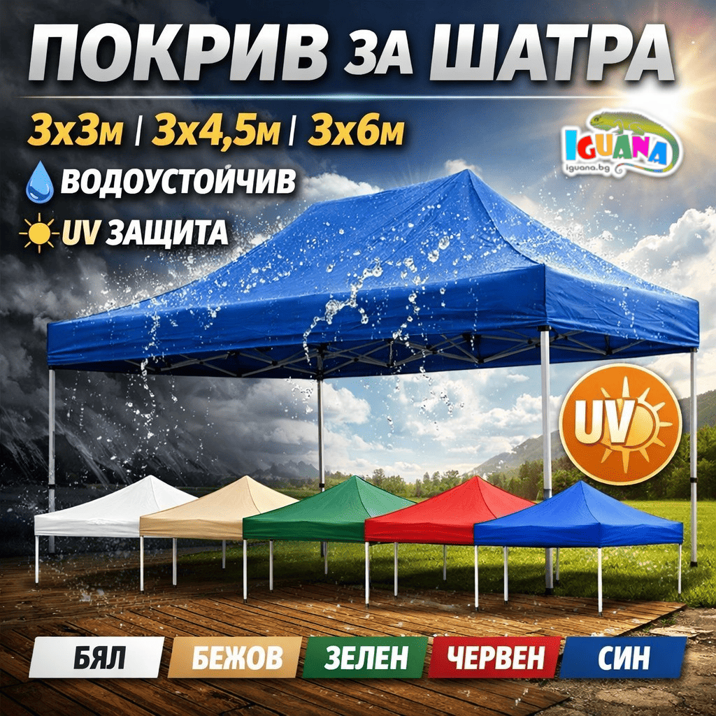 Покрив за шатра 3x3м 3x4.5м 3x6м сгъваема тип хармоника водоустойчив с UV защита подсилен гумиран плат