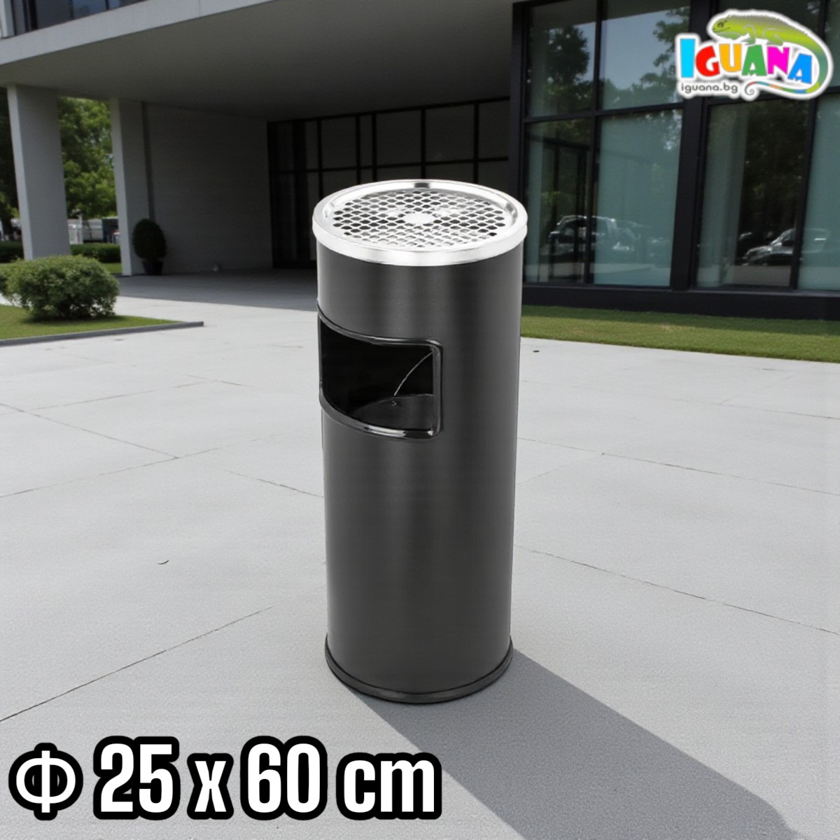 Външен Пепелник с Кош за Боклук от Неръждаема Стомана Ф 25×60 см