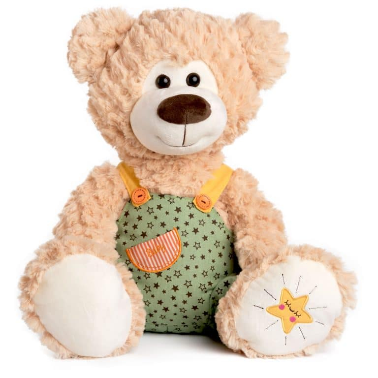 Плюшено мече с гащеризон два цвята, 42см