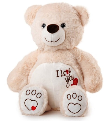 Мече с бродирани сърца, 23см, два цвята