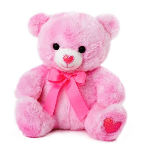 Мече с панделка и сърце на лапичката и нослето, три цвята, 20см