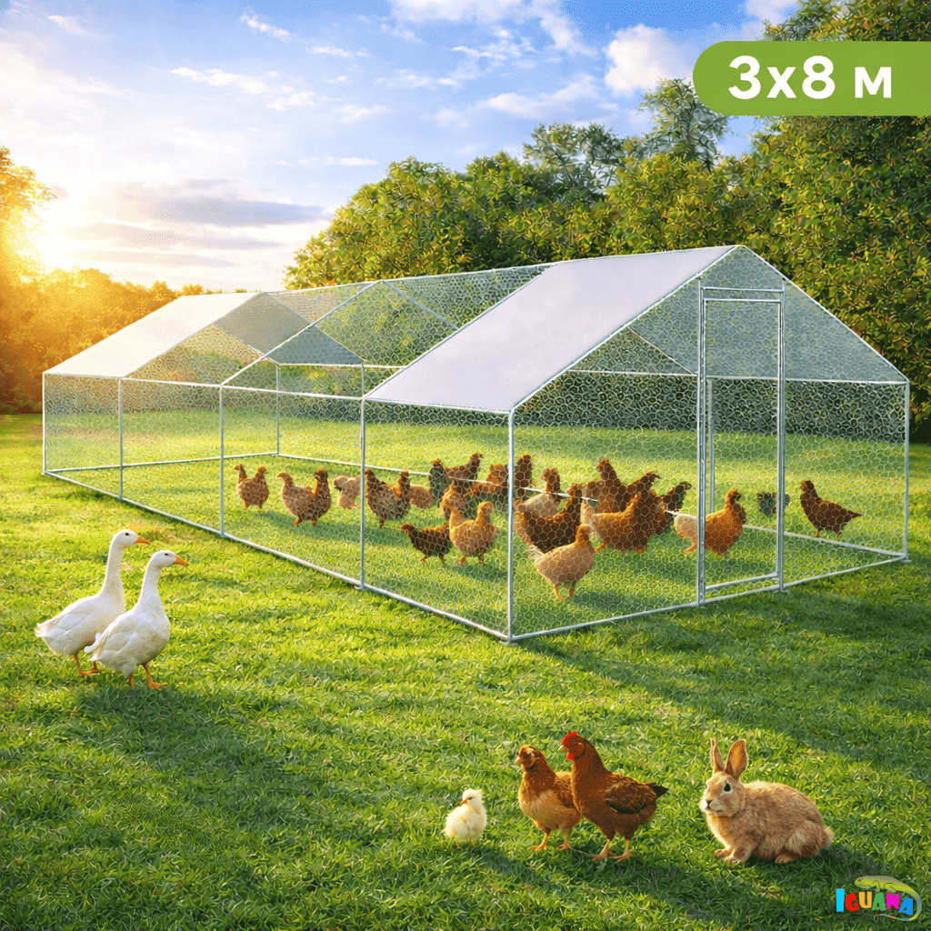 Птичарник 3x8x2 м – Волиера и Клетка за Пилета, Кокошки и Други Животни