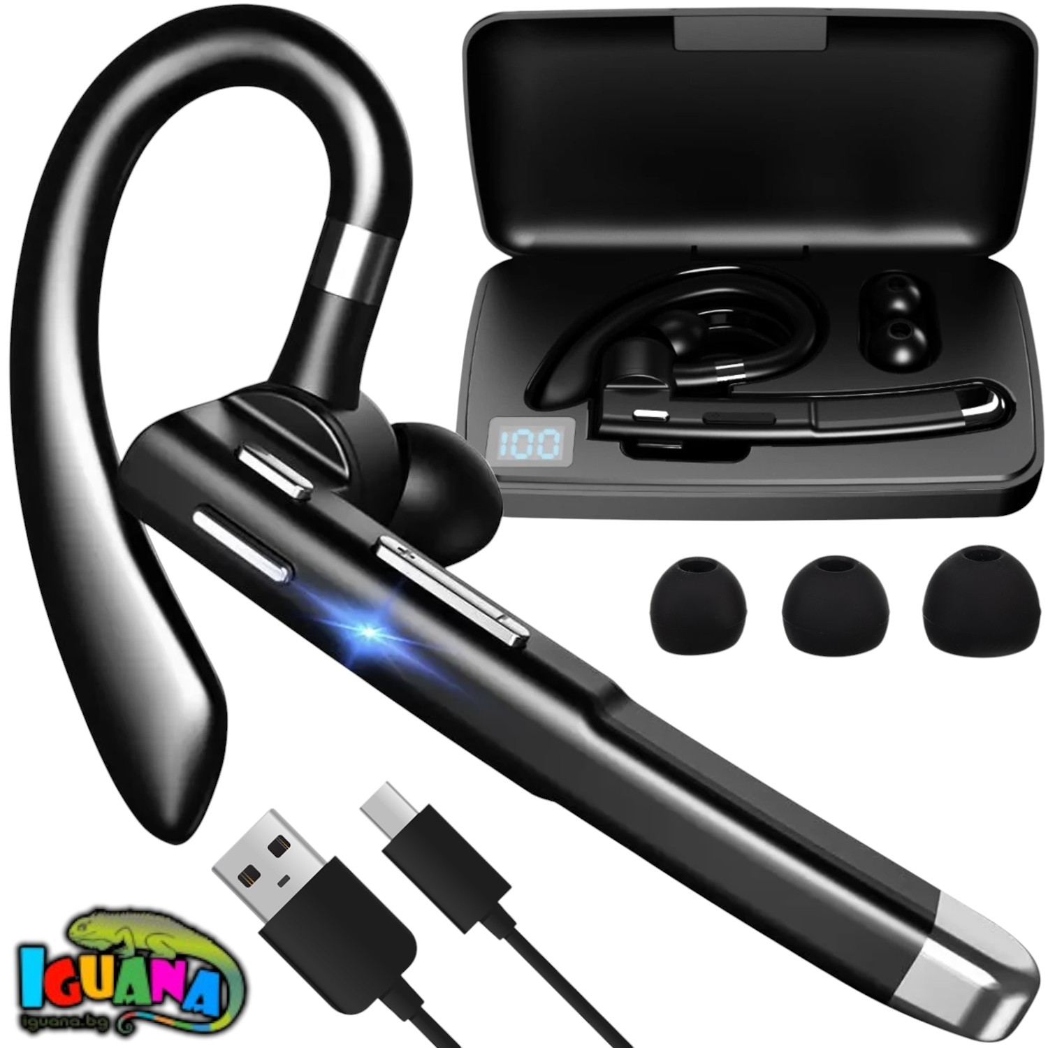 Безжична Bluetooth слушалка с калъф за зареждане и вградена външна батерия - ProTalk