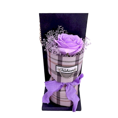 Букет  Сапунена Роза в Луксозна Подаръчна Опаковка Iguana Fashion , 21см x10см, Lavender