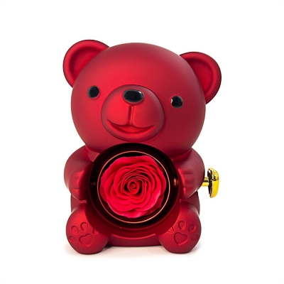  Мече на Любовта Прегърнало Кутийка  Сапунена , Iguana Teddy Bear Rotating Jewelry Box, акрил, Бордо, 16 см