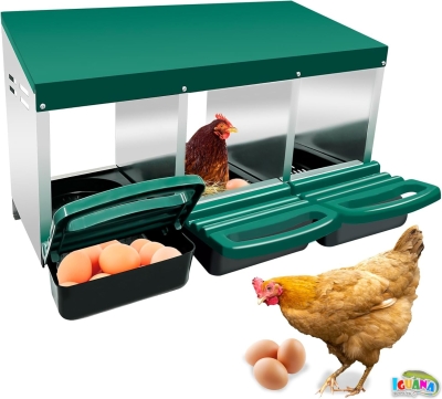 Гнездо за Кокошки Носачки Автоматично с Колектор за Яйца, Метално, 3 Отделения
