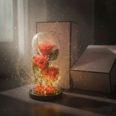 Вечна Тройна Роза в Стъкленица от Iguana.bg – Магия и Стил за Незабравими Емоции