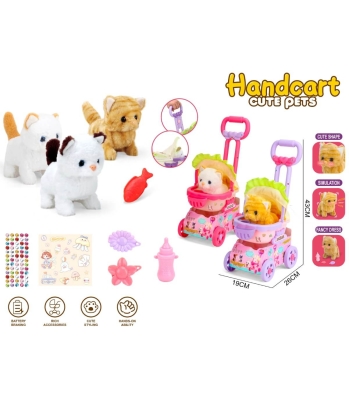 Плюшено Ходещо Коте в Количка + Стикери и Аксесоари