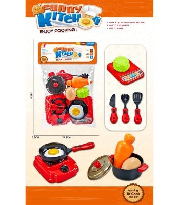 Червен Кухненски Комплект с Кантар и Продукти