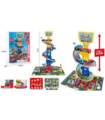 Паркинг-Кула на 3 Нива с Голяма Пързалка и 3 Метални Коли