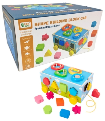 Бебешки Дървен Сортер с Въже за Дърпане и Колелца