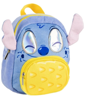 Раница за Детска Градина Плюшена Стич Stitch с Голям и Малък Жълт Джоб и Ушички