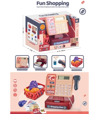 Касов Аппарат с Кошница, Баркод Четец и Продукти в Кутия