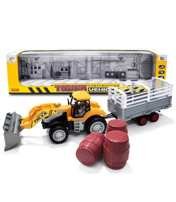 Трактор с Гребло, Ремарке и Бидони в подаръчна кутия 50см