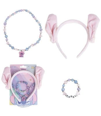 Детска  Диадема За Коса С Уши, Гривна И Колие Стич Stitch Розова