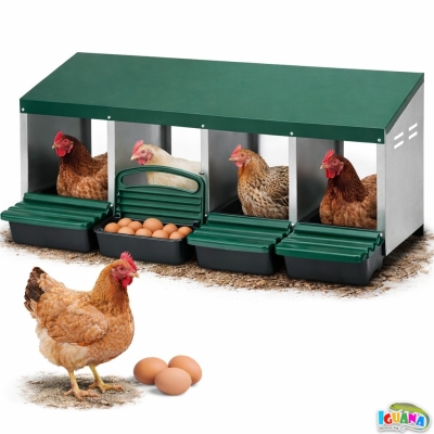 Гнездо за Кокошки Носачки Автоматично с Колектор за Яйца, Метално, 4 Отделения