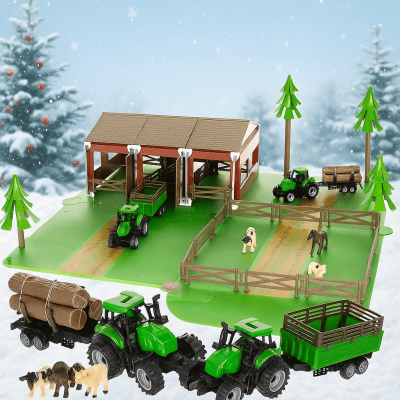 Детска ферма с 3 животни, 2 трактора с ремаркета и сгради 102 части | Iguana.bg
