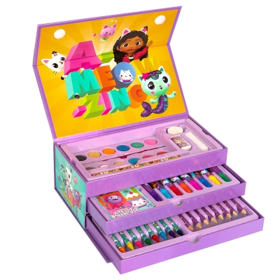 Рисувателен комплект 52 части в триетажно куфарче Gabby's Dollhouse, Къщата за кукли на Габи