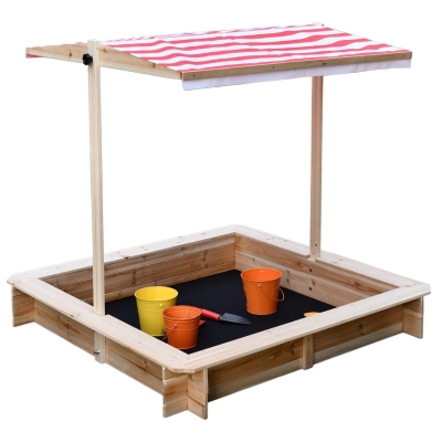Детски Пясъчник с Регулируем Покрив с UV Защита, 117x117x113 см, Дървен – Идеален за Игра на Открито