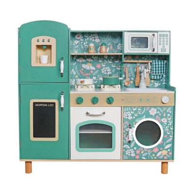 Детска Дървена Кухня Винтидж Стил с Електронни Котлони, Светлини, Звуци и Функционални Аксесоари, 91x31x90 см