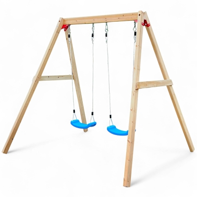 Детска люлка с дървена стойка за градина, Двойна, 225x200x201 см