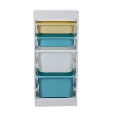 Детски Шкаф , Етажерка за Играчки с 4 Кутии за Съхранение, Бял