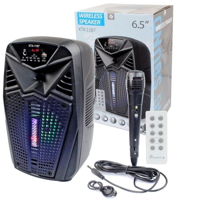 Преносима LED Караоке Тонколона, с Bluetooth, Micro SD, USB, FM радио, LED светлина, Черна
