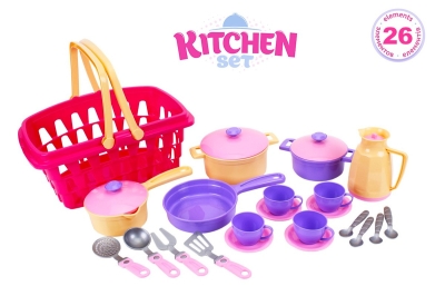 Кошница с кухненски комплект, тенджери и тигани, 26 части, TECHNOK, Украйна