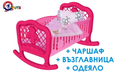 Легло за кукли + спално бельо, люлееща се кошара за бебета 45х34х27см TECHNOK, Украйна