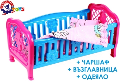Легло за кукли + спално бельо, кошара за бебета 45х27х24см TECHNOK, Украйна