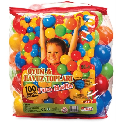 Комплект цветни топки 9см, 100бр, в чантичка с дръжка, DEDE