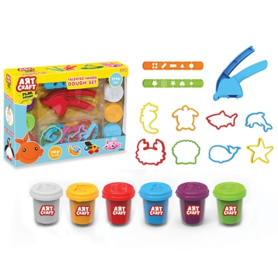 Комплект пластелини с морски формички, инструменти и преса, DEDE