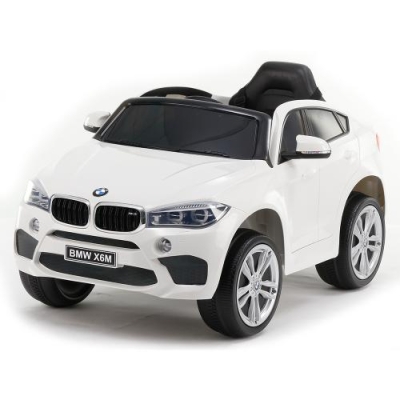 Акумулаторен джип BMW X6M Бял, 12V с меки гуми, кожена седалка и отварящи се врати | Iguana.bg