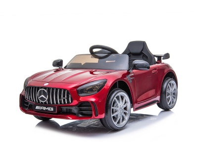Лицензирана Акумулаторна кола Mercedes Benz GT R Червен металик, 12V с кожена седалка и меки гуми | Iguana.bg