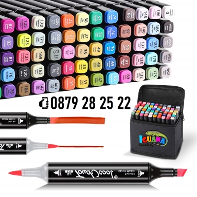 Маркери с Двоен връх, 40 / 60 / 80 / 168 цвята, двустранни флумастери в чанта - Iguana.bg