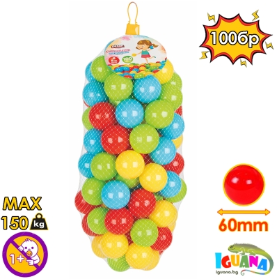 Комплект Детски топки за игра, 100 броя, 6 см, 4 ярки цвята | Iguana.bg