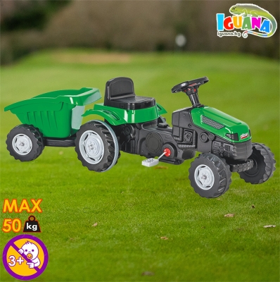 Детски трактор с педали Active с ремарке, Зелен, до 50кг | Iguana.bg