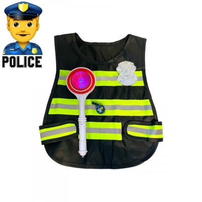 Детски полицейски комплект светеща палка, значка, жилетка и свирка POLICE