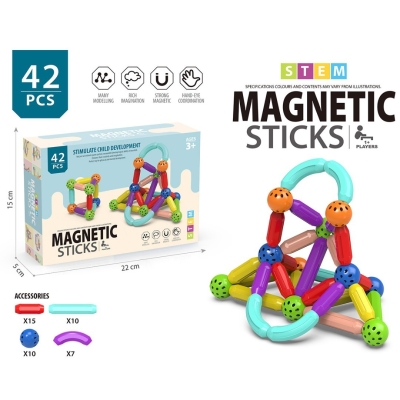 Магнитен конструктор с топчета и пръчки, 42 части, Magnetic Sticks