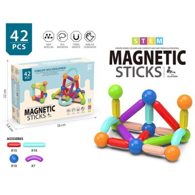 Магнитен конструктор с топчета и пръчки, 42 части, Magnetic Sticks - BIG SIZE
