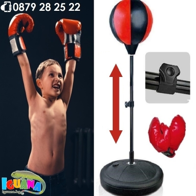 Детска боксова круша на стойка с ръкавици, височина 67-102см