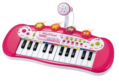 Йоника, пиано с микрофон My Piano 24 клавиша розова, LED светлини