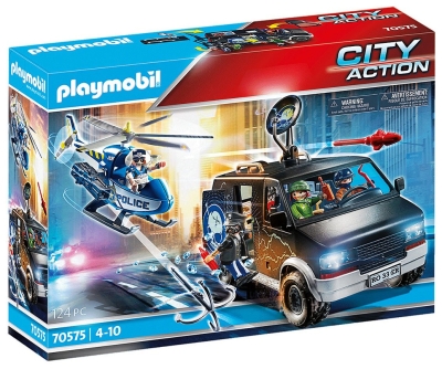 Playmobil - Занимателен комплект за игра  Полицейско преследване с хеликоптер на избягал ван