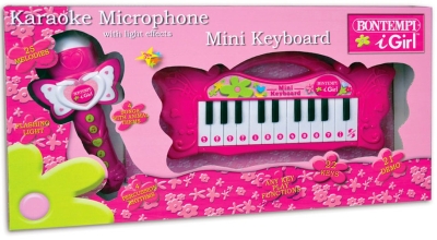 Bontempi - Комплект Мини електронен синтезатор с микрофон, 22 бутона