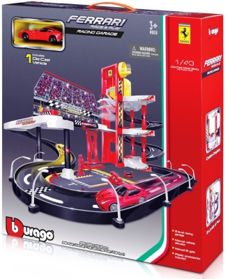 Bburago Ferrari - Състезателен гараж с 1 брой кола,  paзличнa aтpaкция на всеки етаж