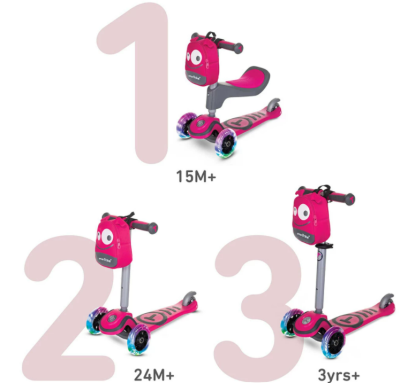 Детски скутер smarTrike Т1 със седалка или без 3в1, розов