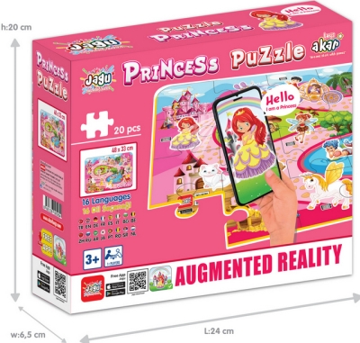 Говорещ и Разказващ Пъзел „Принцеси“ на Български – 20 Елемента (48×33 см), от EVA Пяна, с Добавена Реалност на 16 Езика, 20×24×7 см