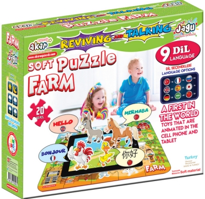 Говорещ и Разказващ Пъзел „Животните в Фермата“ на Български – 20 Елемента (48×33 см), от EVA Пяна, с Добавена Реалност на 16 Езика, 20×24×7 см