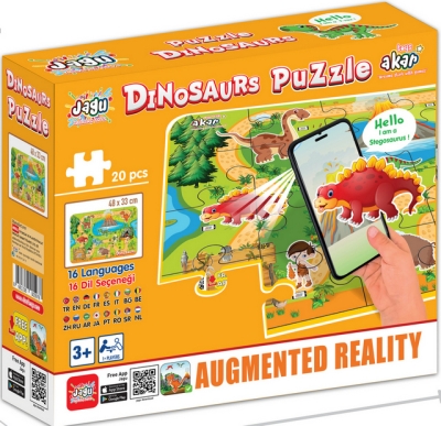 Говорещ и Разказващ Пъзел „Динозаври“ на Български – 20 Елемента (48×33 см), от EVA Пяна, с Добавена Реалност на 16 Езика, 20×24×7 см