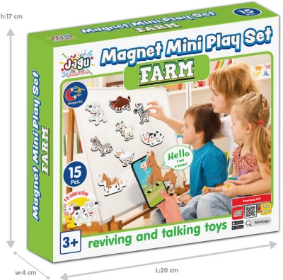 Говореща и Разказваща Магнитна Игра „Животните от Фермата“ на Български – 15 Елемента от EVA Пяна (около 10×5 см), с Добавена Реалност на 16 Езика, 20×17×4 см